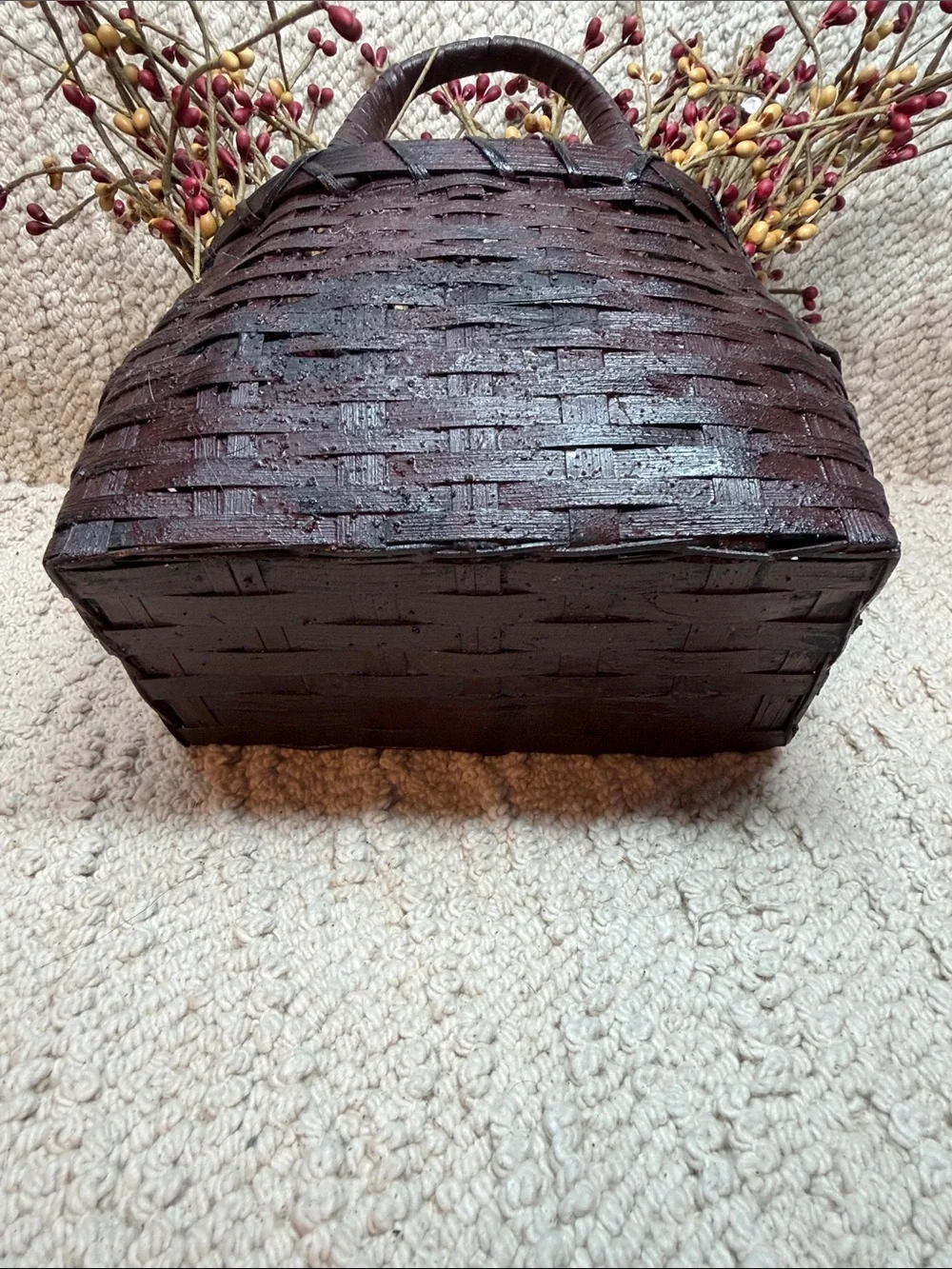 Primitive Rustic Brown Woven Accent Basket with Star Details